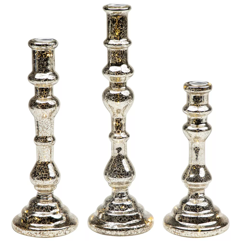 LED Lighted Golden Sparkles Taper Candle Holders - Set of 3,