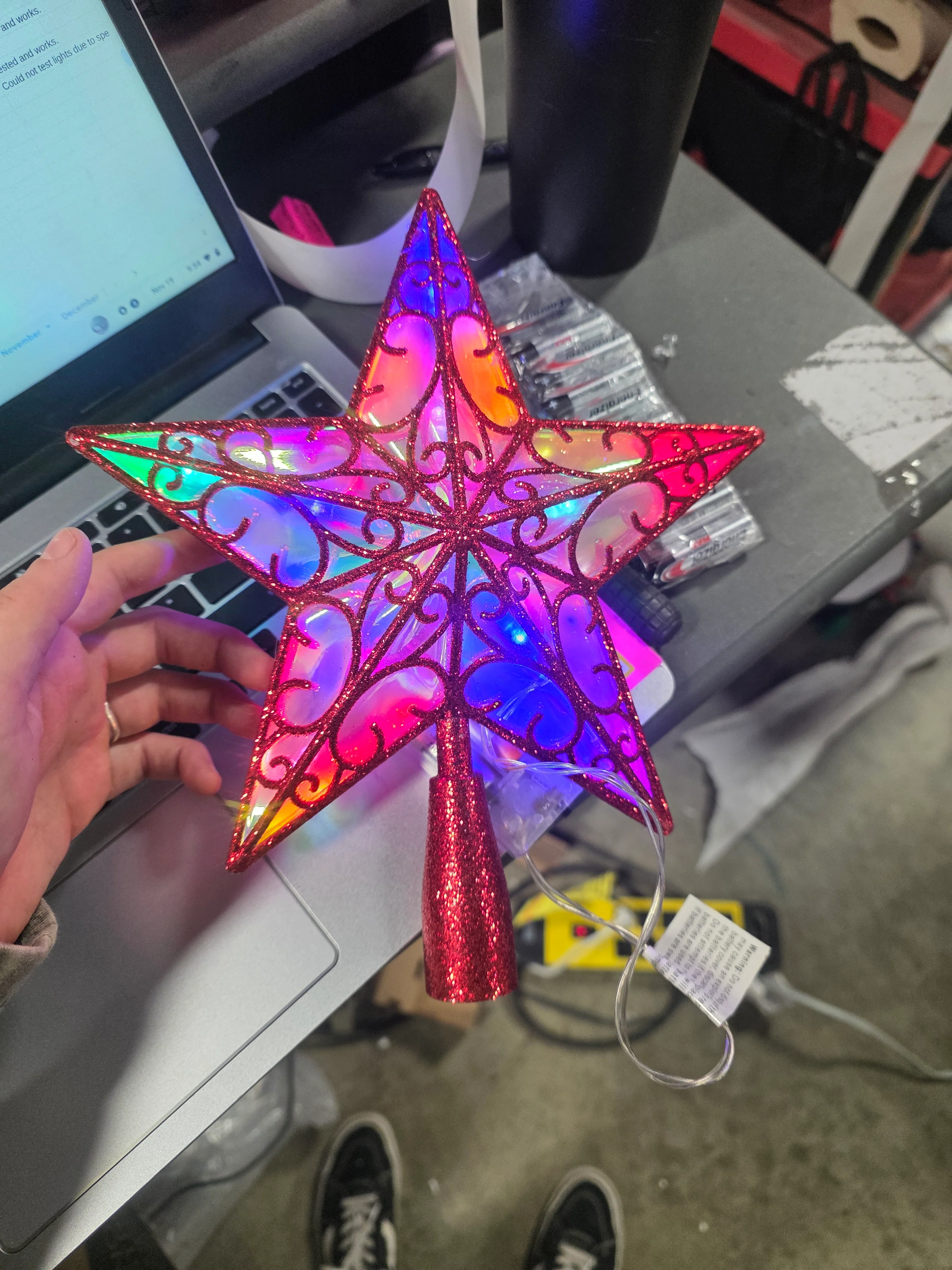 LED Lighted Star Glittered Christmas Tree Topper - Red - Multicolor Lights, final cut - Image 6