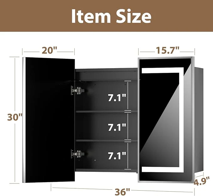 Led Medicine Cabinet with Mirror Silver - Image 5