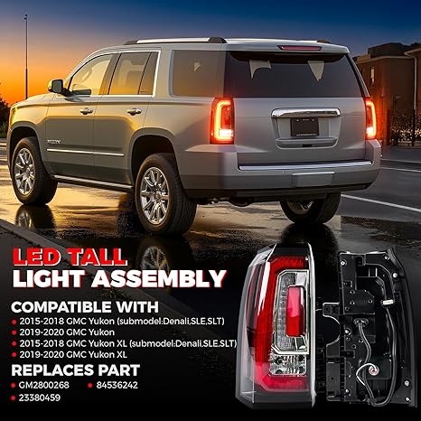 LED Tail Light Assembly Compatible GMC Yukon XL Left Driver Side Rear Taillight Assembly With Bulb Replaces - Image 2