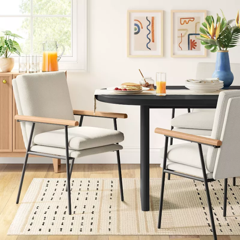 Lewes Wood Arm Upholstered Dining Chair with Metal Legs - Image 2