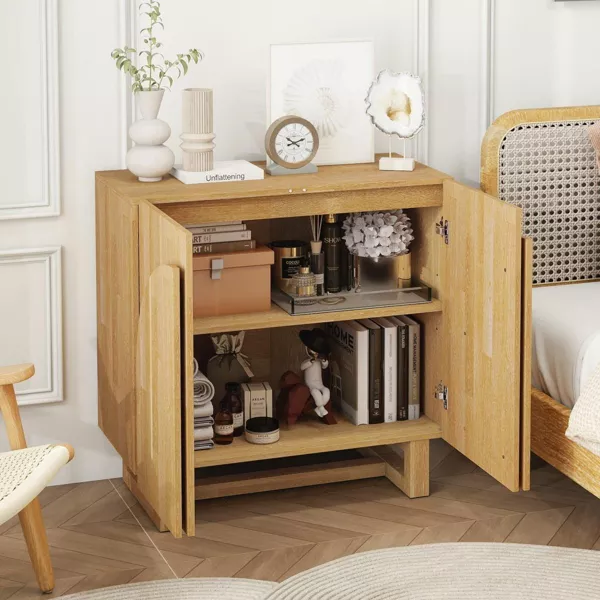 Light Brown Wood Arched Storage Cabinet, Sideboard Buffet Cabinet with Adjustable Shelf Modular Cabinet - Image 3