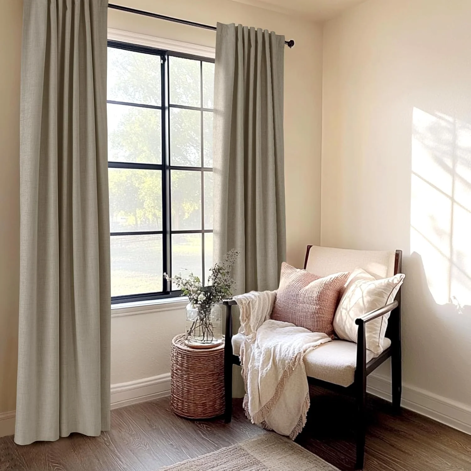 Linen Blackout Curtains for Bedroom, Back Tab/Rod Pocket 2 Panels - Image 2