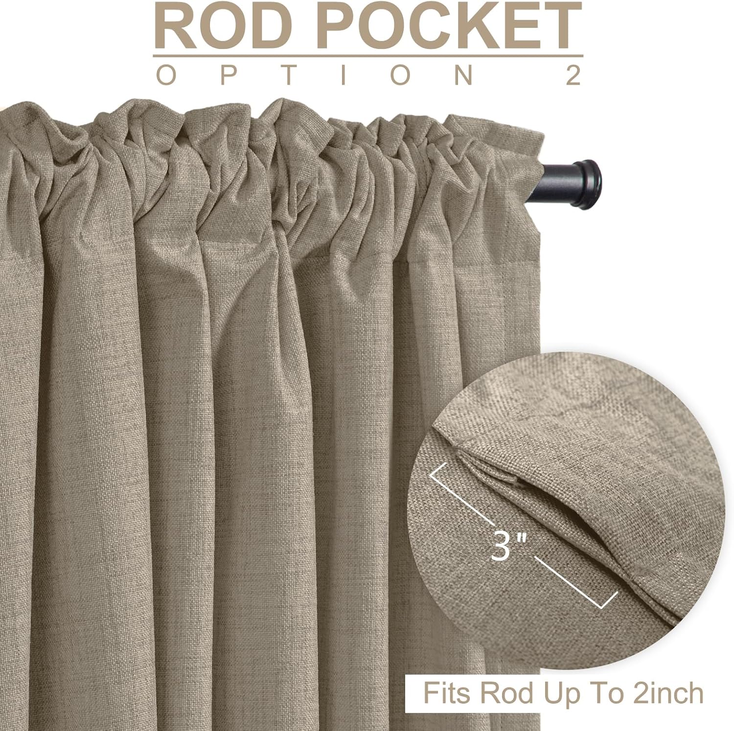 Linen Blackout Curtains for Bedroom, Back Tab/Rod Pocket 2 Panels - Image 3