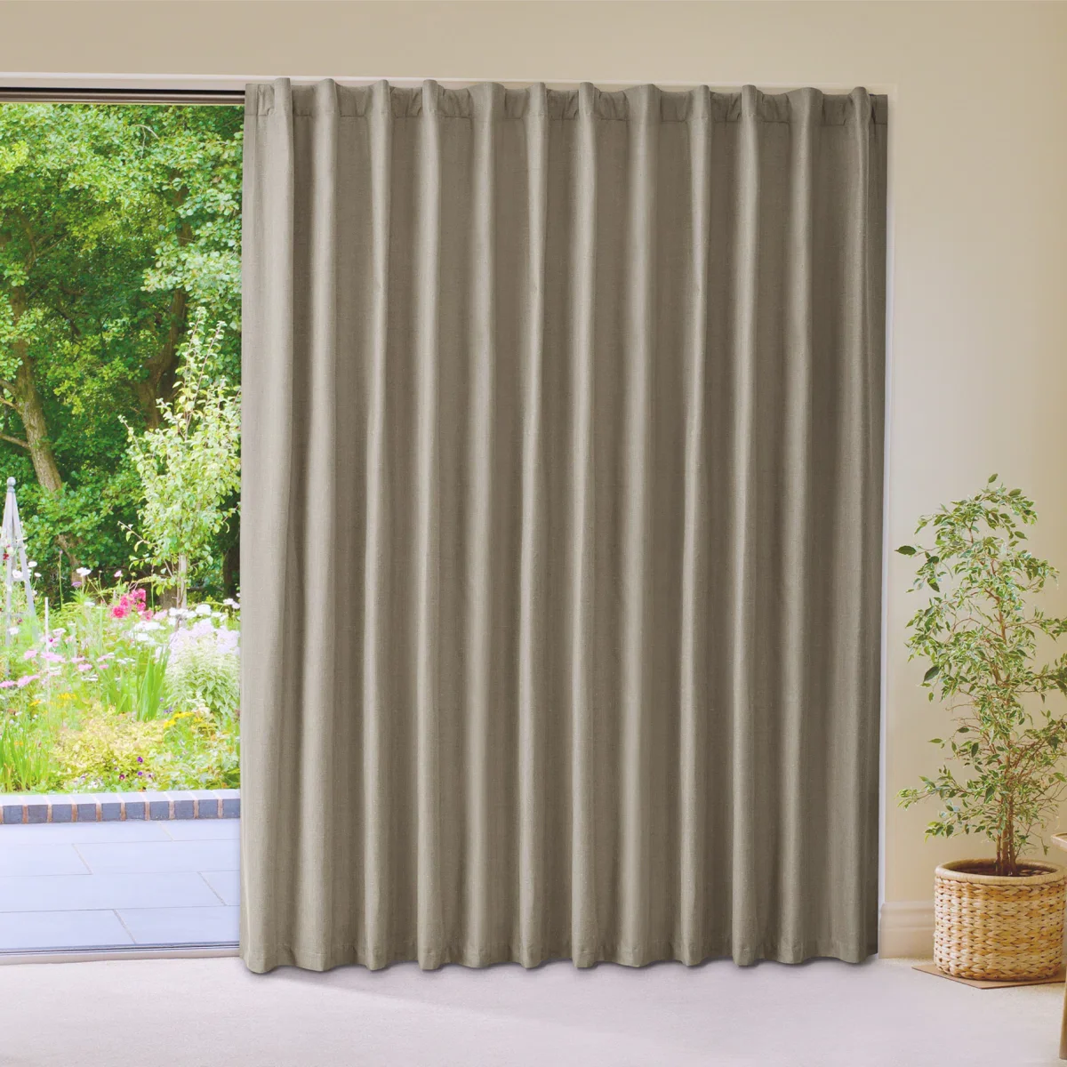 Linen Blended Slub Textured 100% Blackout Back Tab Sliding Patio Door Curtain Panel, - Image 2