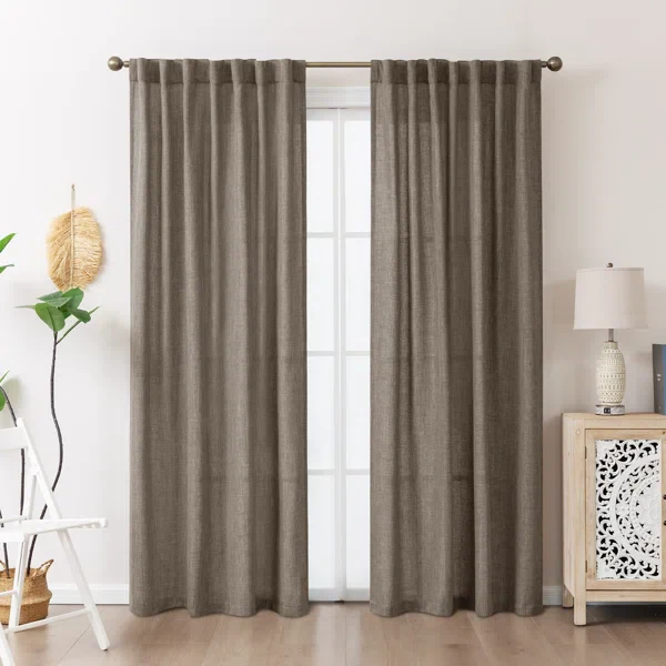 Linen Look Semi-Sheer Back Tab Curtain Pair (Set of 2)