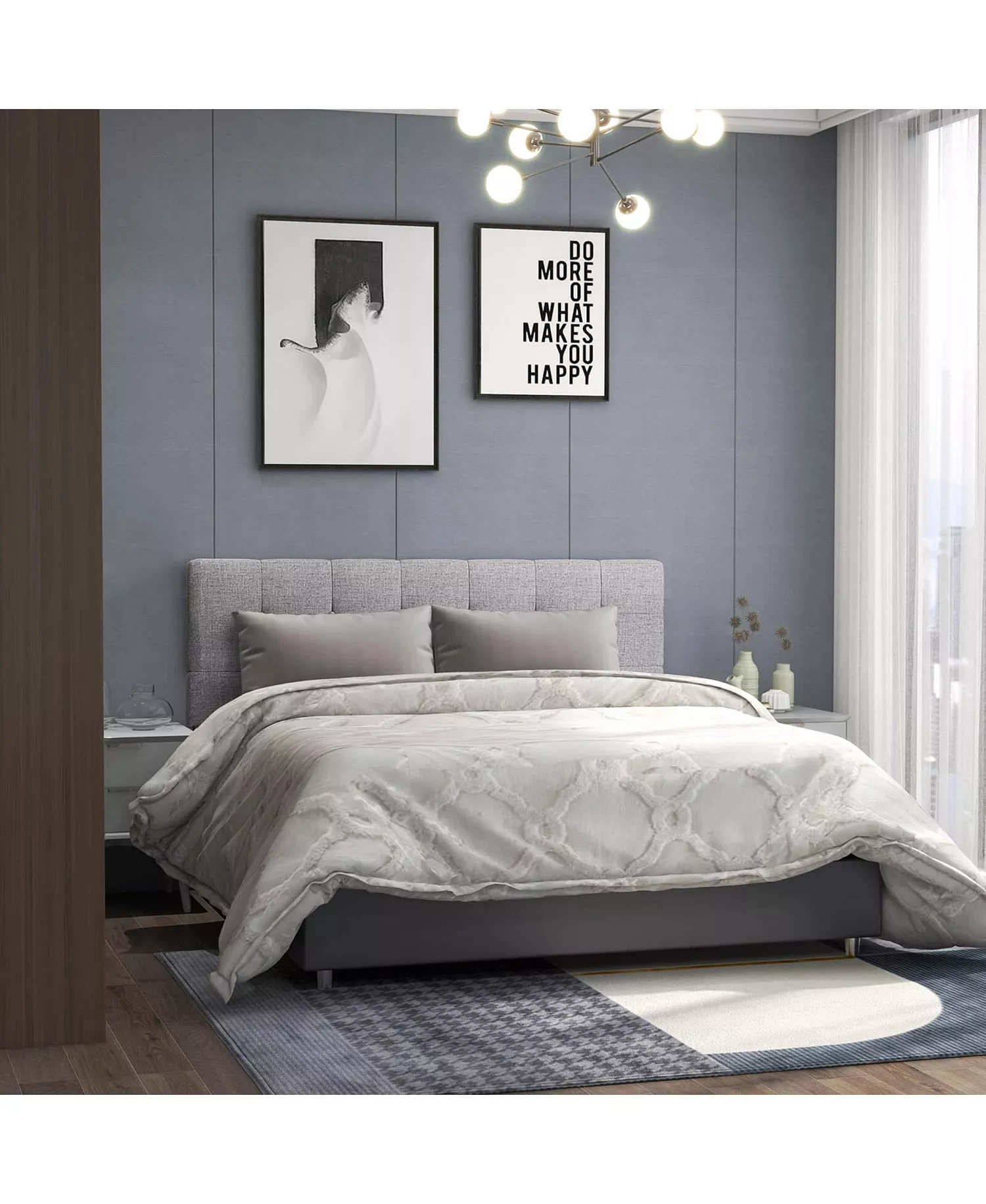 Linen Upholstered Headboard with Solid Rubber Wood Twin - Image 4