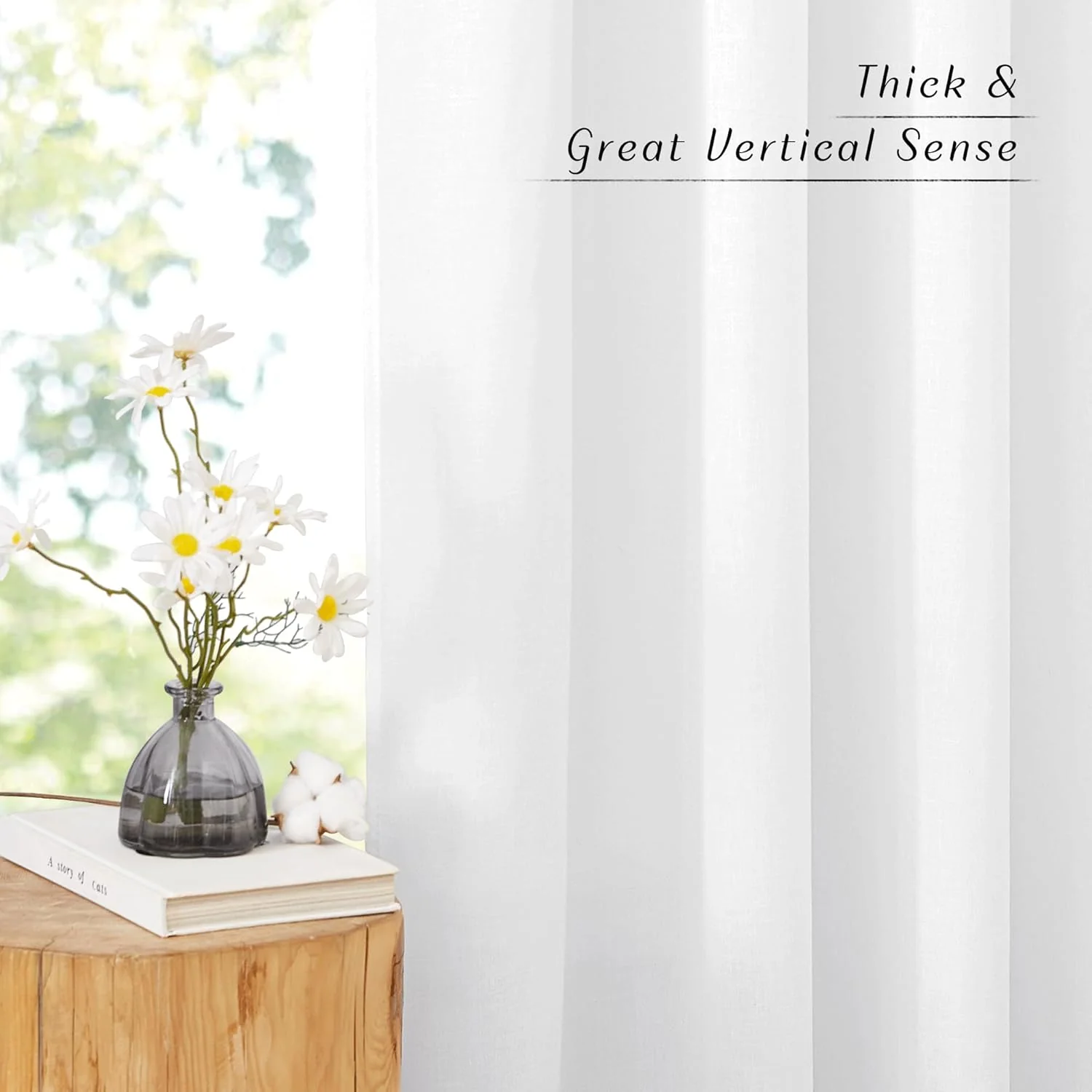 Linen White Curtains, Grommet Thick Linen Flax Drapes, 2 Panels - Image 2
