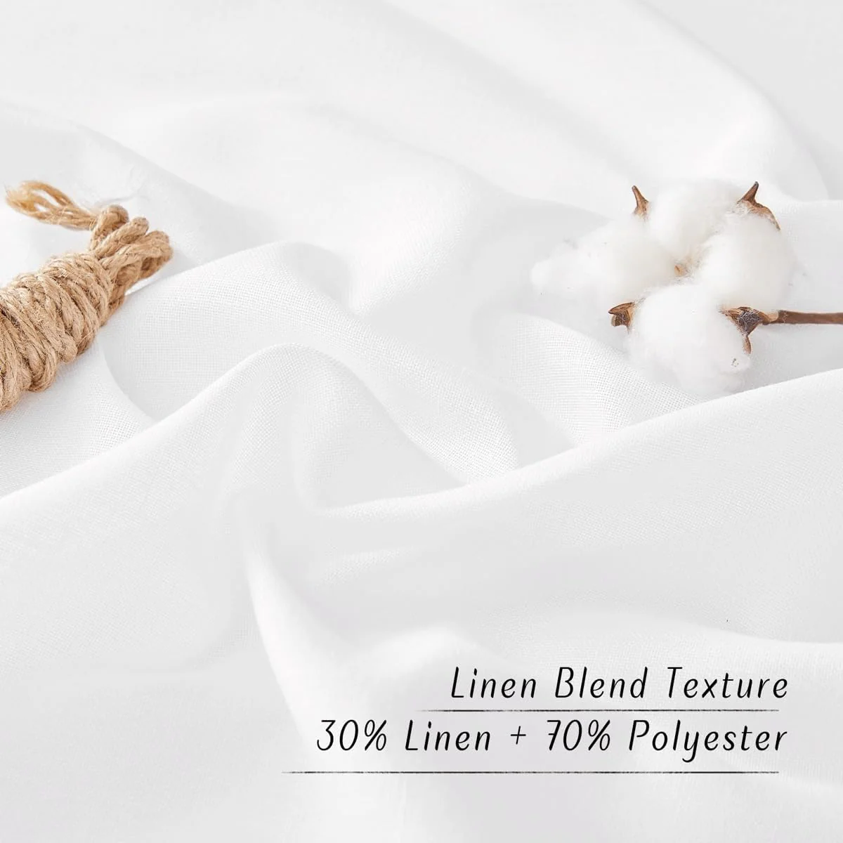 Linen White Curtains, Grommet Thick Linen Flax Drapes, 2 Panels - Image 3