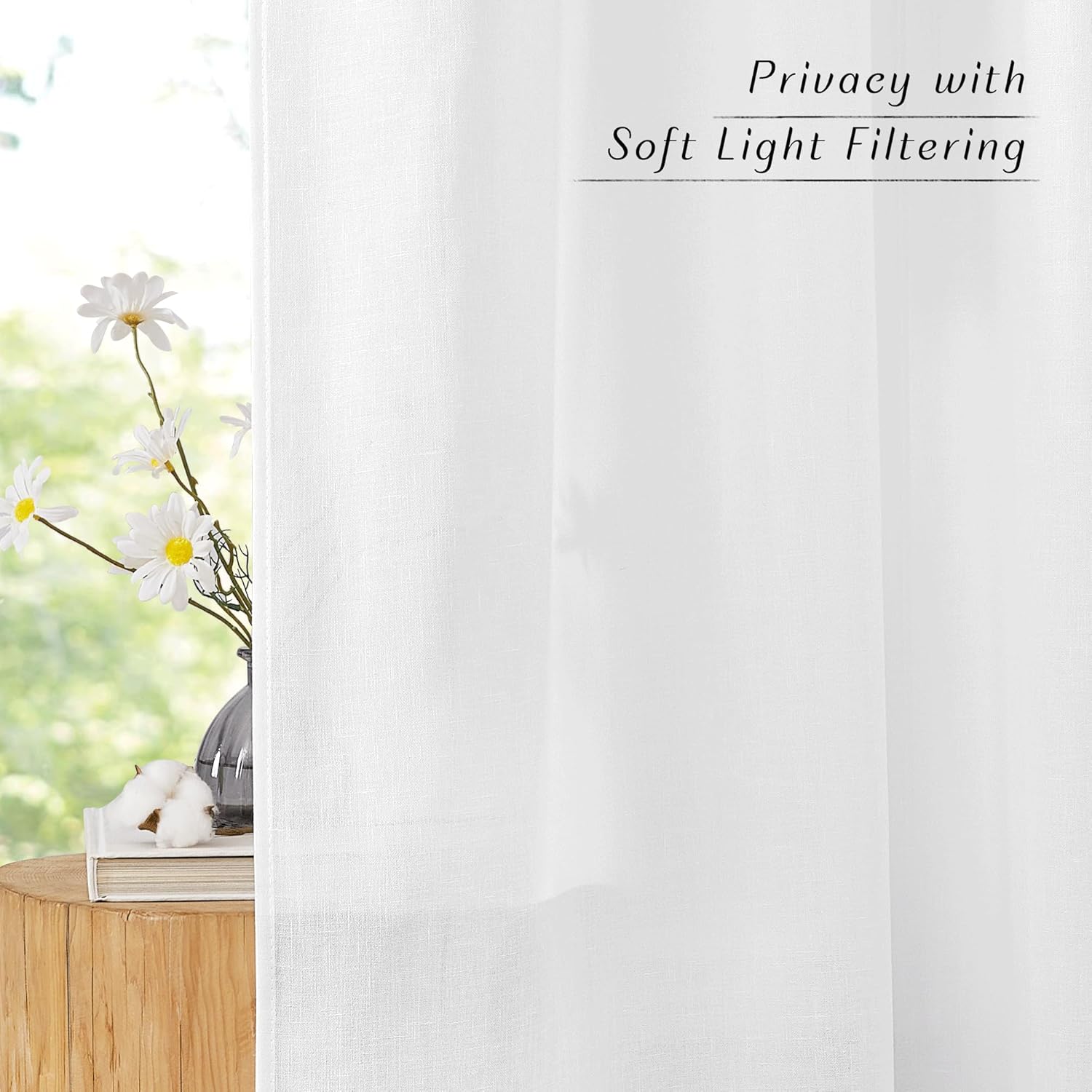 Linen White Curtains, Grommet Thick Linen Flax Drapes, 2 Panels - Image 4
