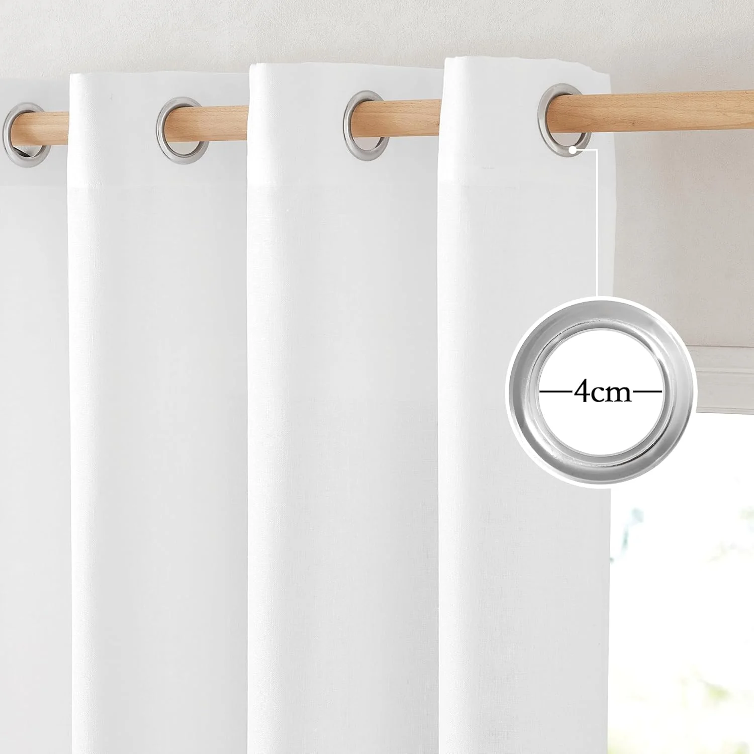 Linen White Curtains, Grommet Thick Linen Flax Drapes, 2 Panels - Image 5