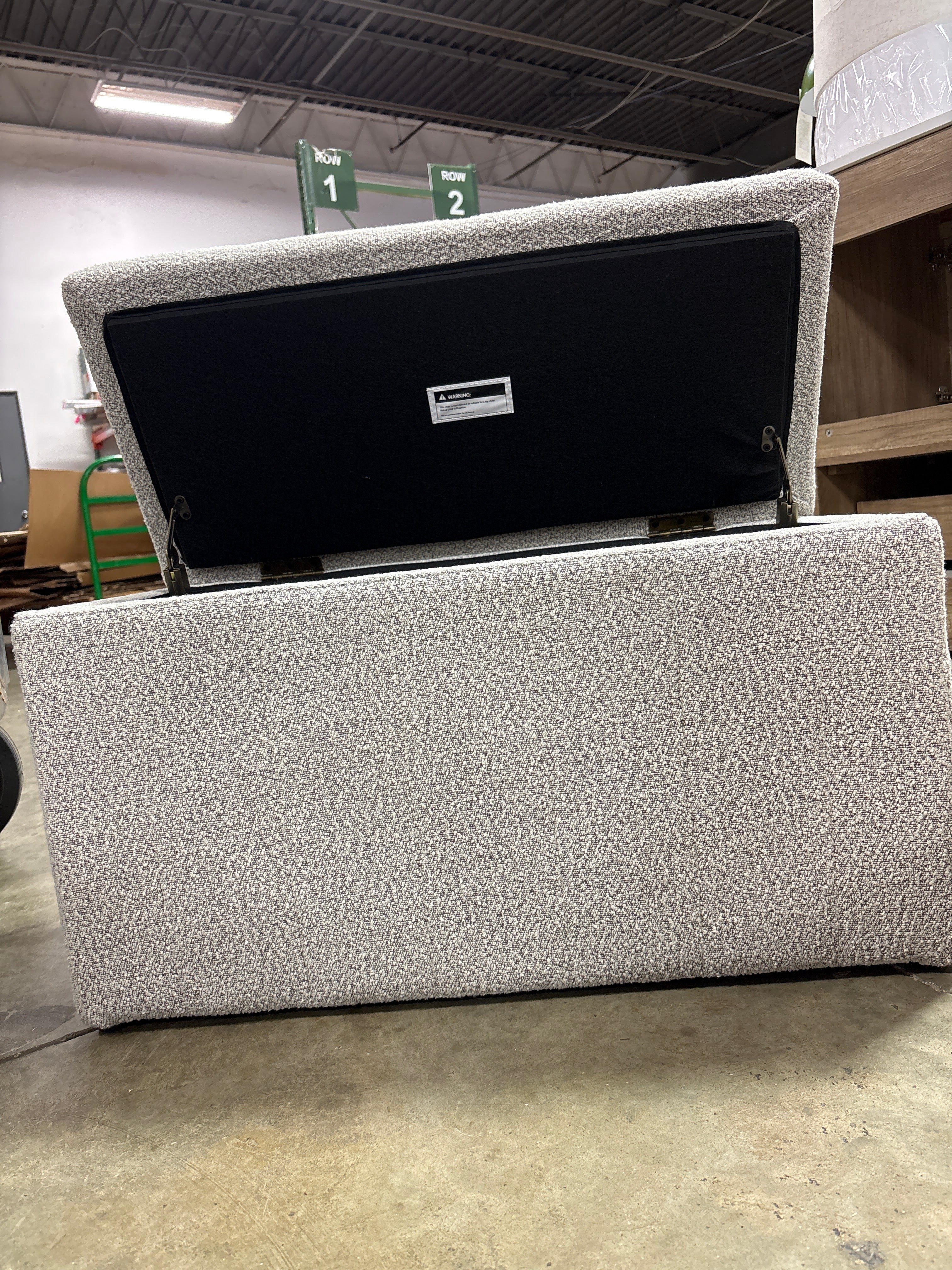 Linon 32" Lucinda Transitional Rectangle Wood & Boucle Upholstered Storage Ottoman Gray/Natural SHOWROOM ITEM - Image 4