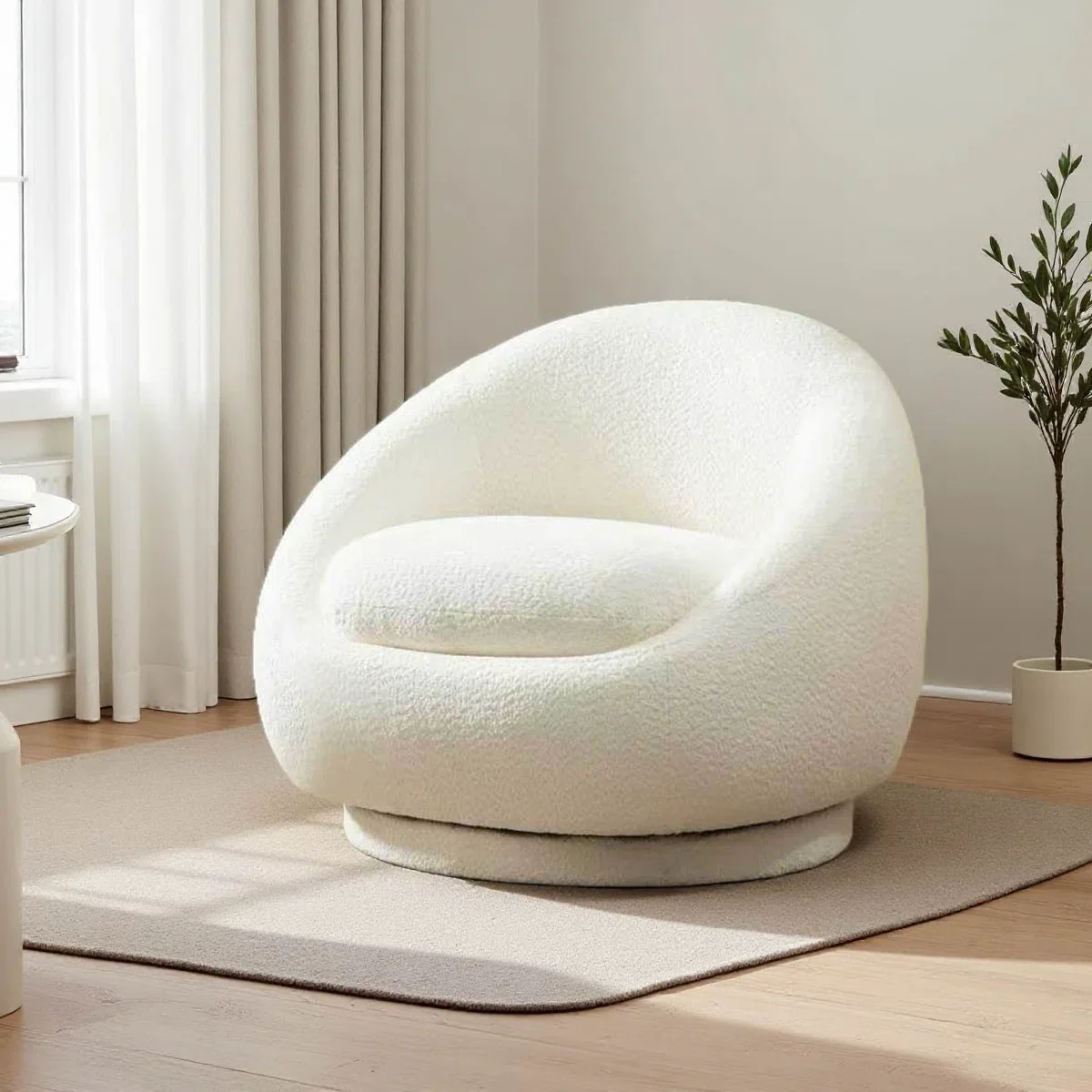 Linsk Boucle Upholstered Swivel Barrel Chair-SHOWROOM ITEM