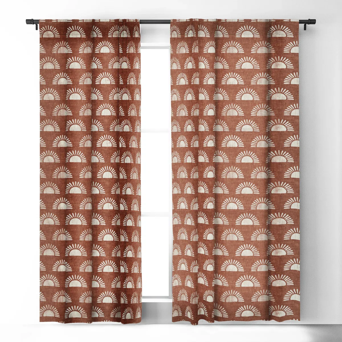 Block Print Suns On Rust 1pc Blackout Window Curtain Panel - Image 4