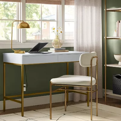 Loring Wood Writing Desk with Drawers and Charging Station, final cut - Image 2