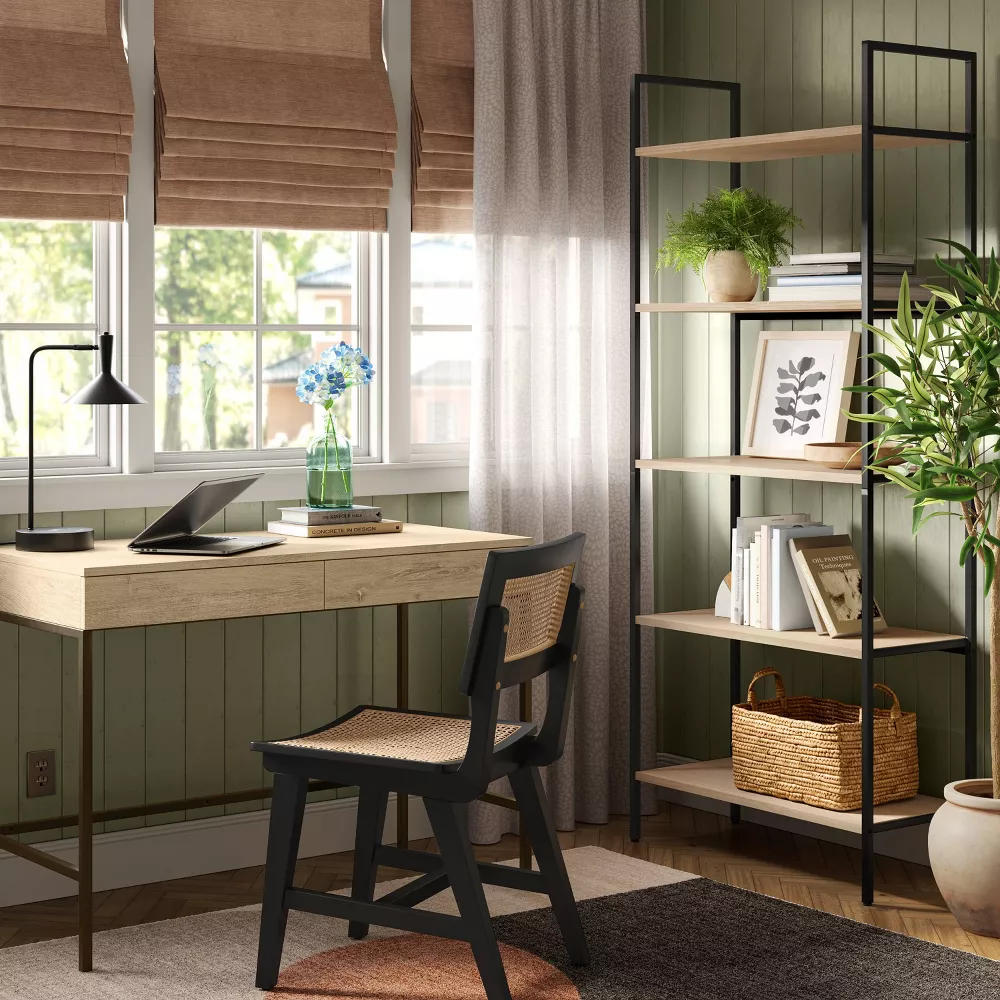 Loring Wood Writing Desk with Drawers and Charging Station Oak - Image 5