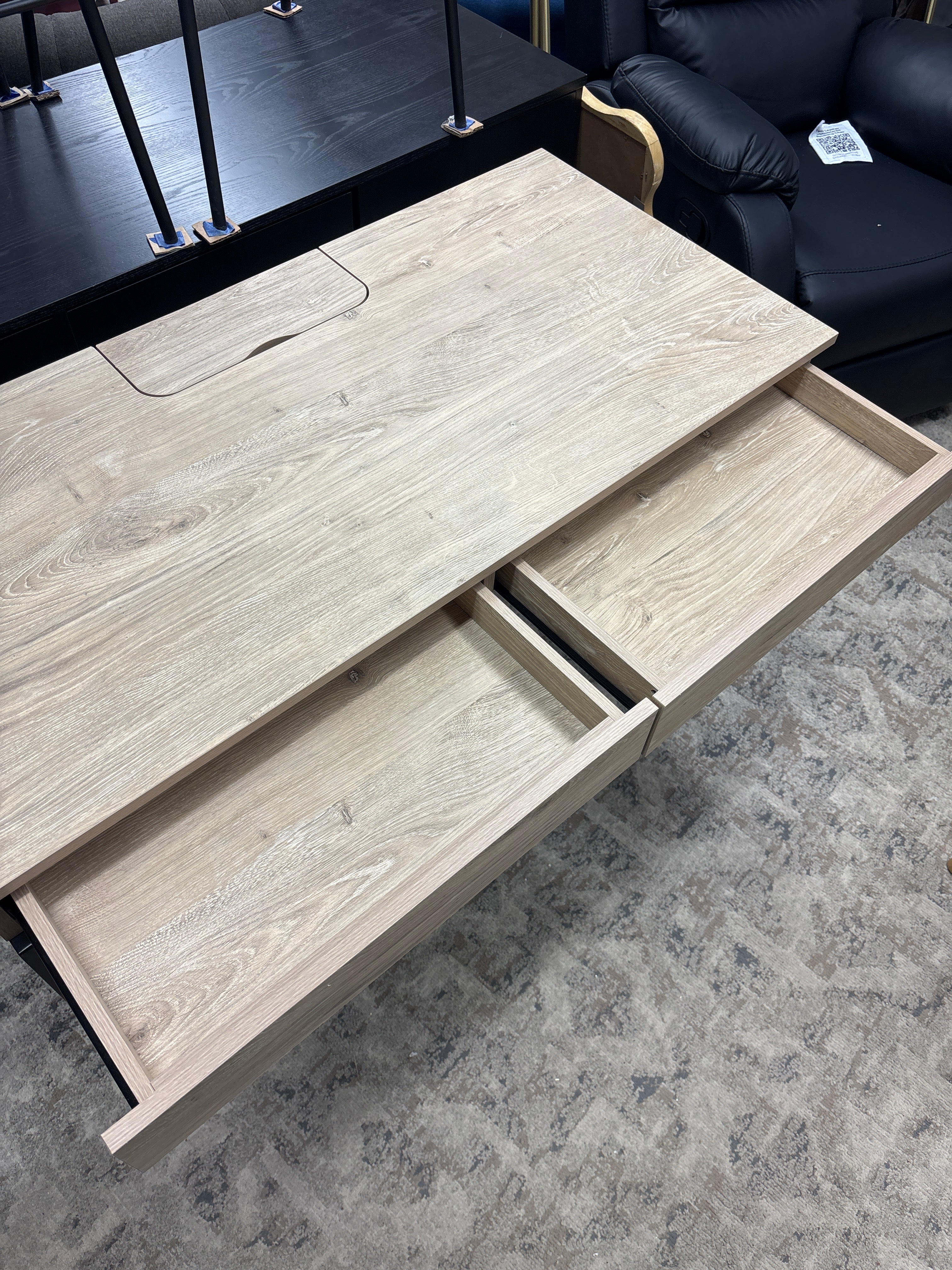 Loring Wood Writing Desk with Drawers and Charging Station - Oak SHOWROOM ITEM - Image 3