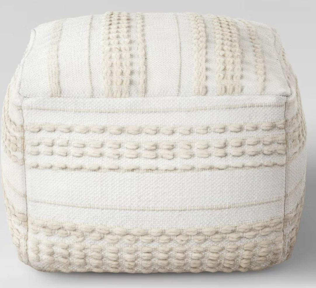 Lory Pouf Textured Neutral - Threshold™: Bohemian Square Ottoman, Tufted Handmade, Light Beige, Cotton Wool Blend SHOWROOM ITEM