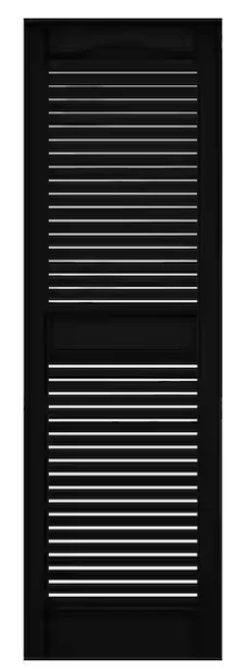 Louvered Vinyl Exterior Shutters Pair in Black - Image 2