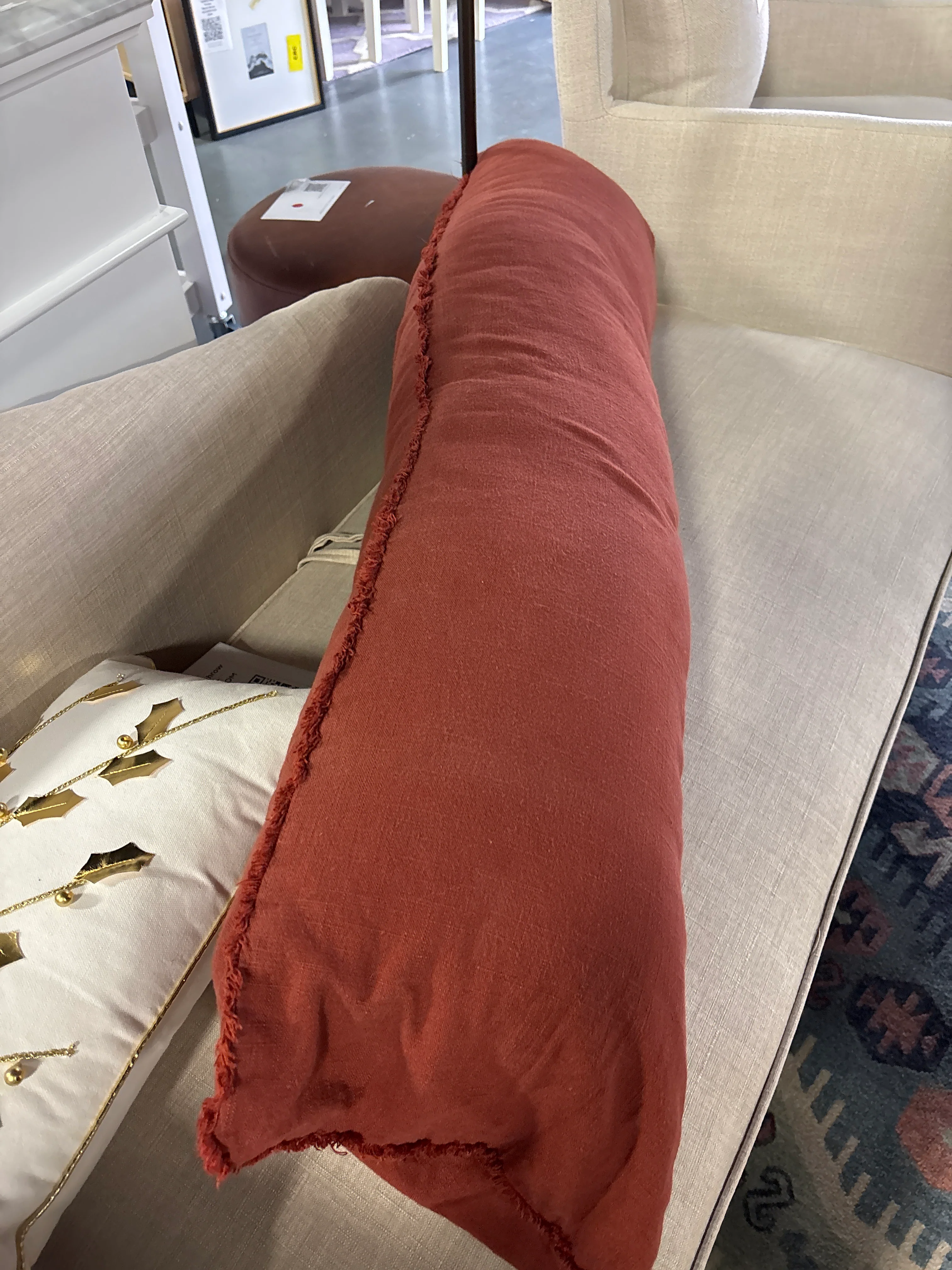 Lumbar Heavyweight Linen Blend Throw Pillow SHOWROOM ITEM - Image 3