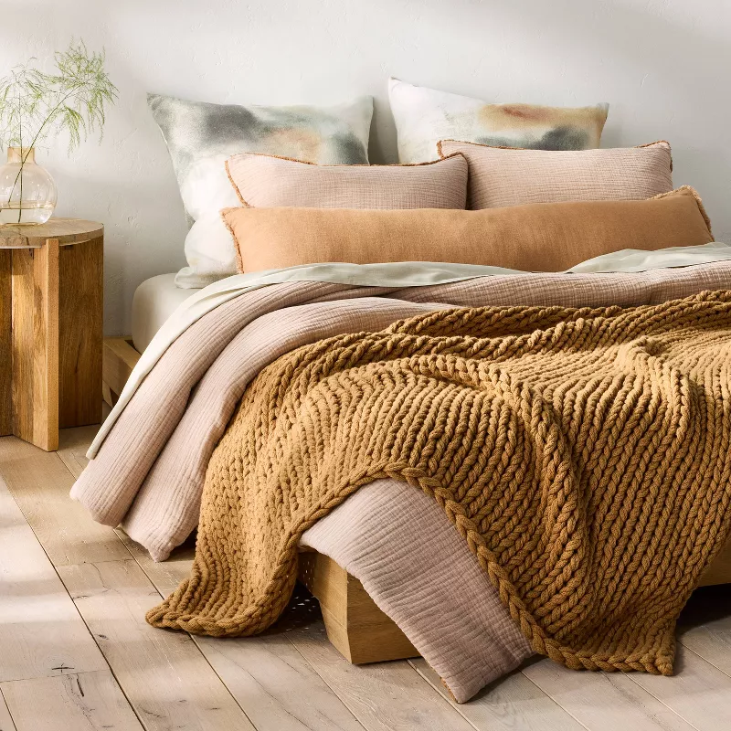 Lumbar Heavyweight Linen Blend Throw Pillow Warm Brown - Image 4