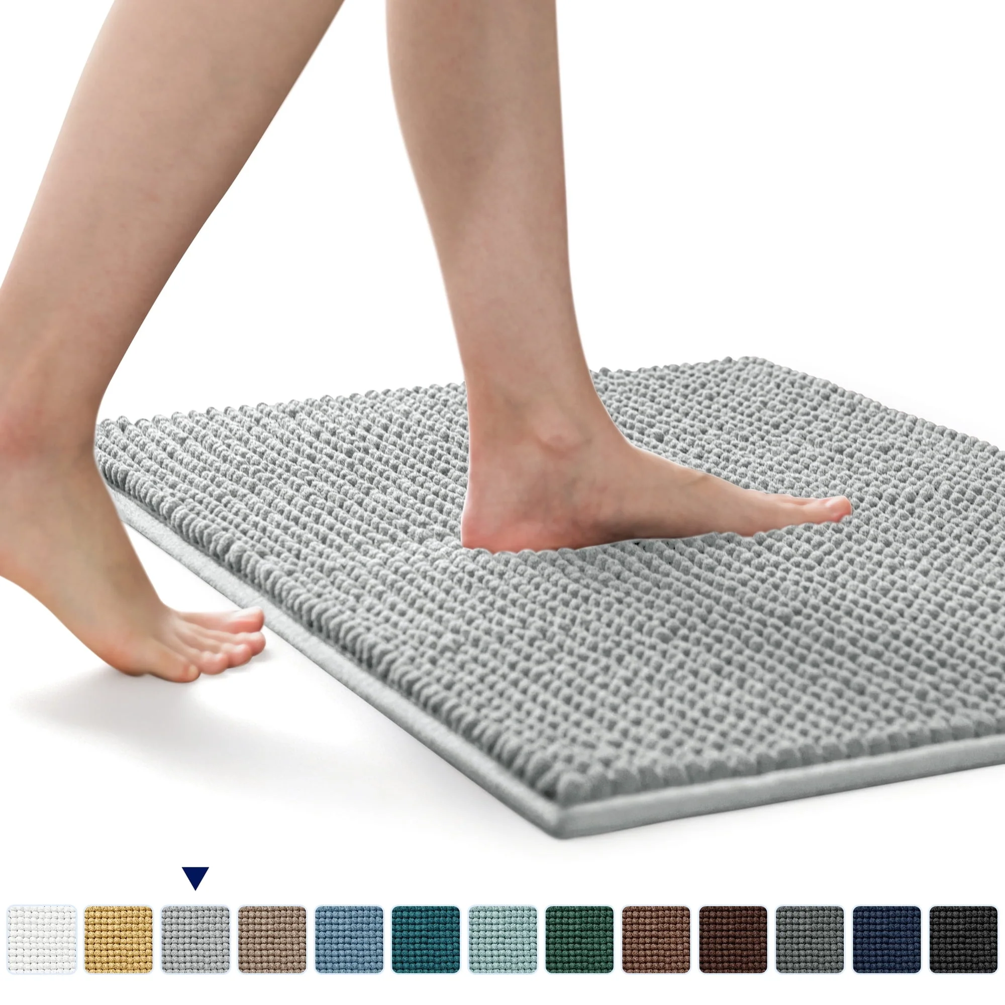 Luxury Chenille Bathroom Rug Extra Soft and Absorbent Shaggy Rugs (Light Gray,20"*32"), - Image 2
