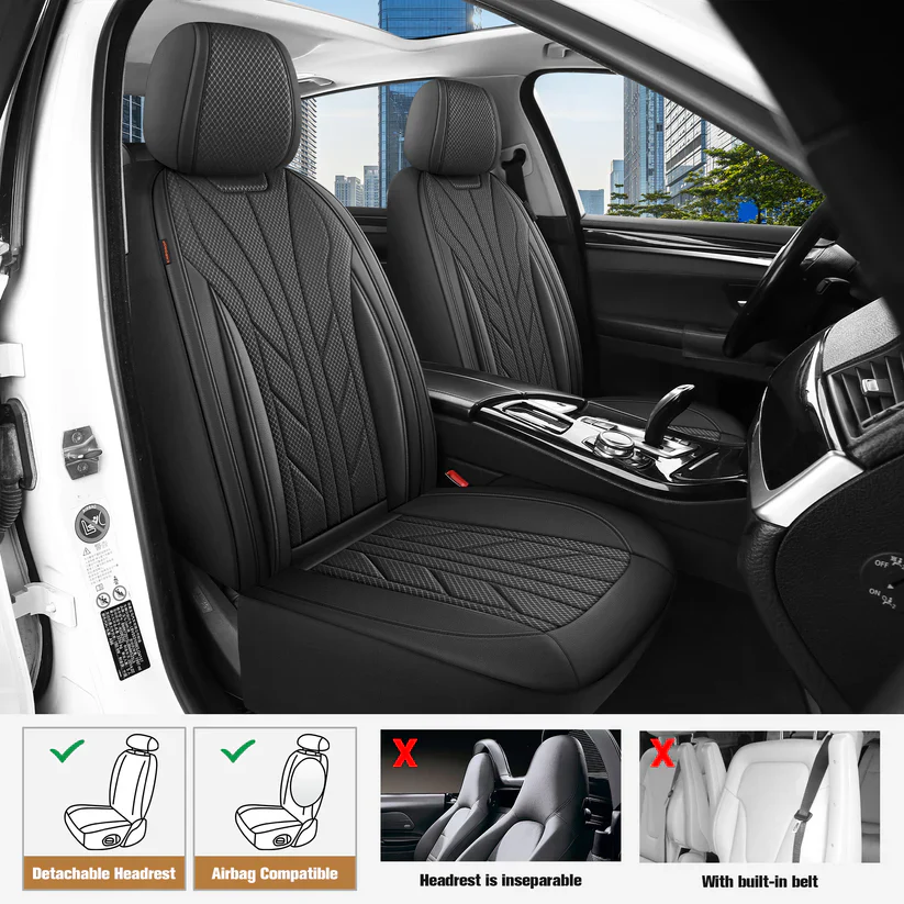 Luxury Faux Leather & Fabric Car Seat Covers 2 Front Seats - Image 2
