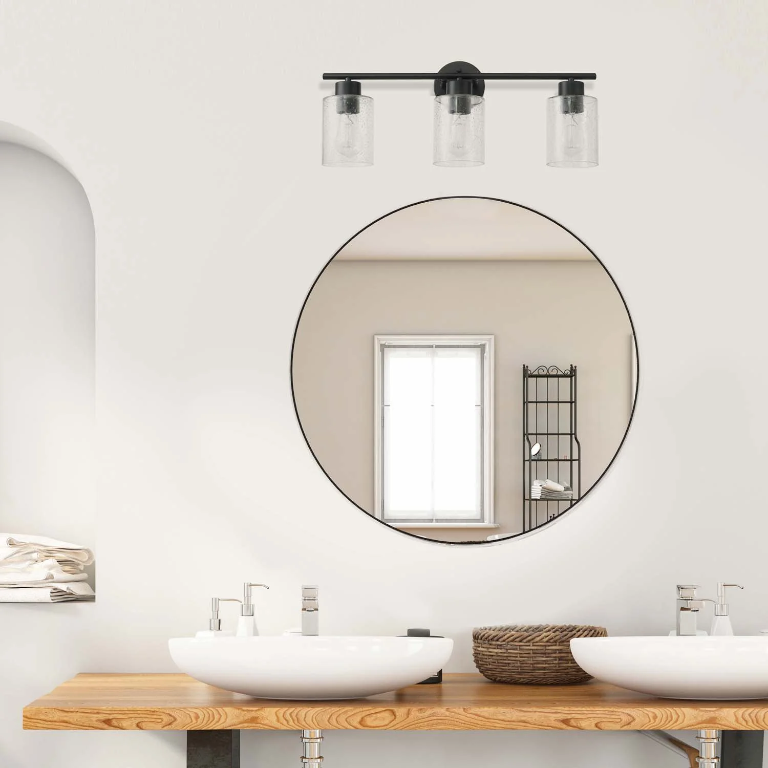 Lydia 3 Light Bathroom Vanity Light with Seeded Glass Shades - Image 3