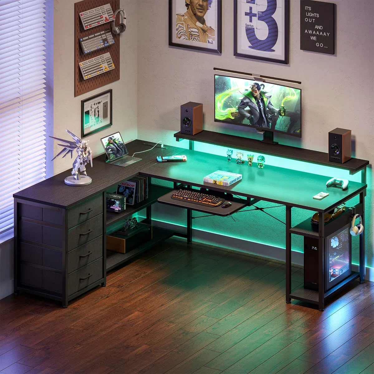 Lymon L-Shaped Metal Base Computer Desk with Power Outlet - Image 4