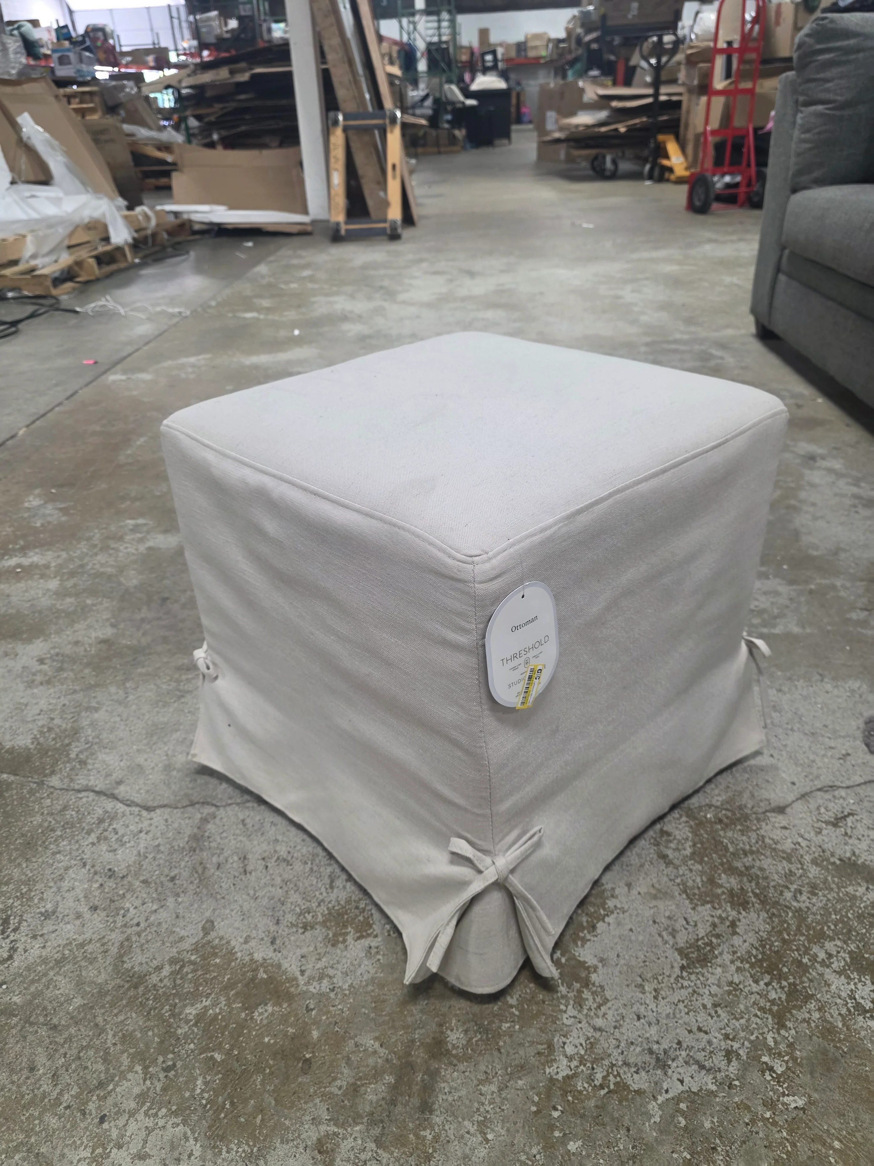 Lynwood Slipcover Cube Ottoman with Tie Details Cream - Threshold - SHOWROOM ITEM - Image 2