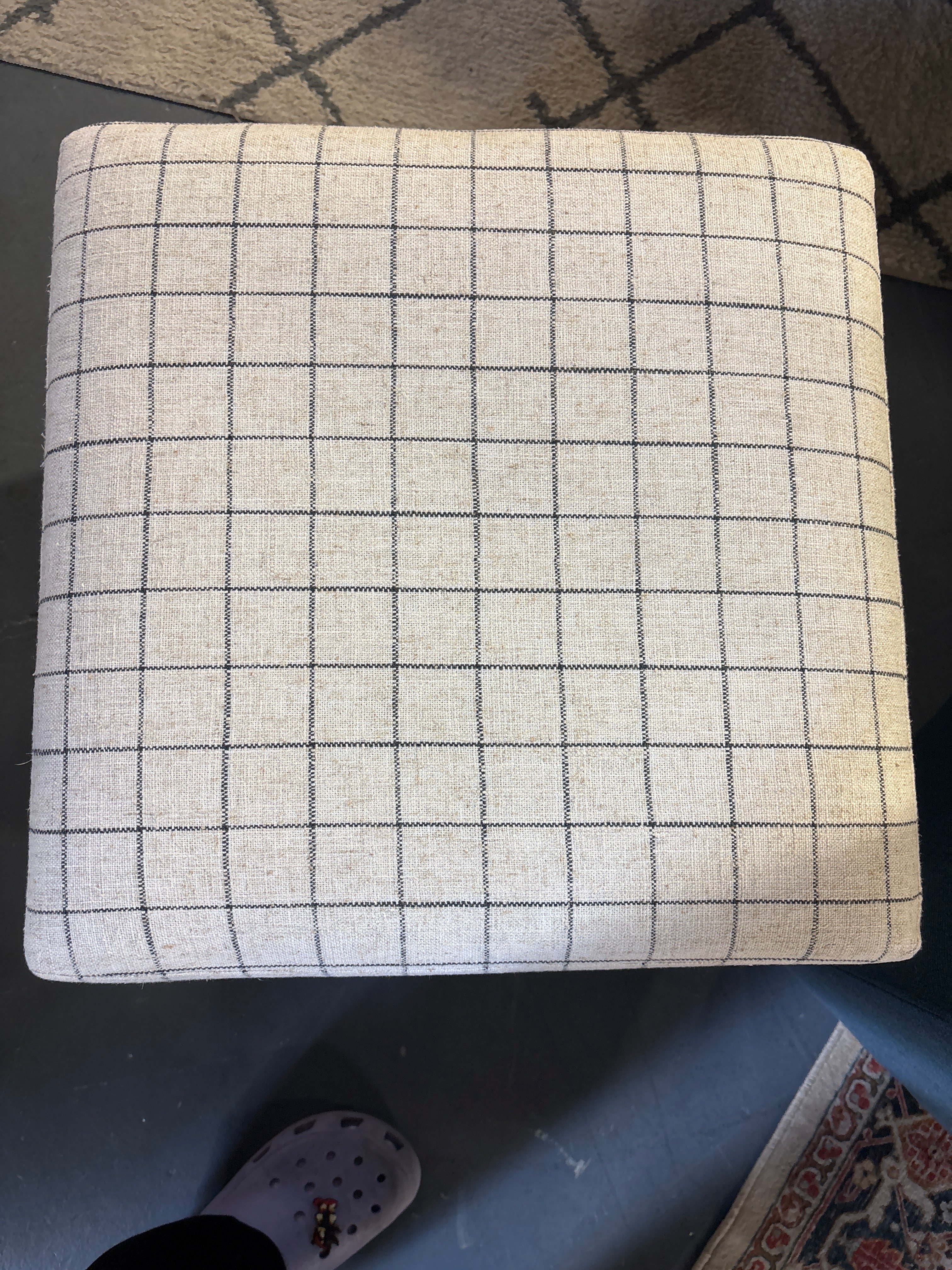 Lynwood Square Upholstered Cube Ottoman - Windowpane Plaid SHOWROOM ITEM - Image 3