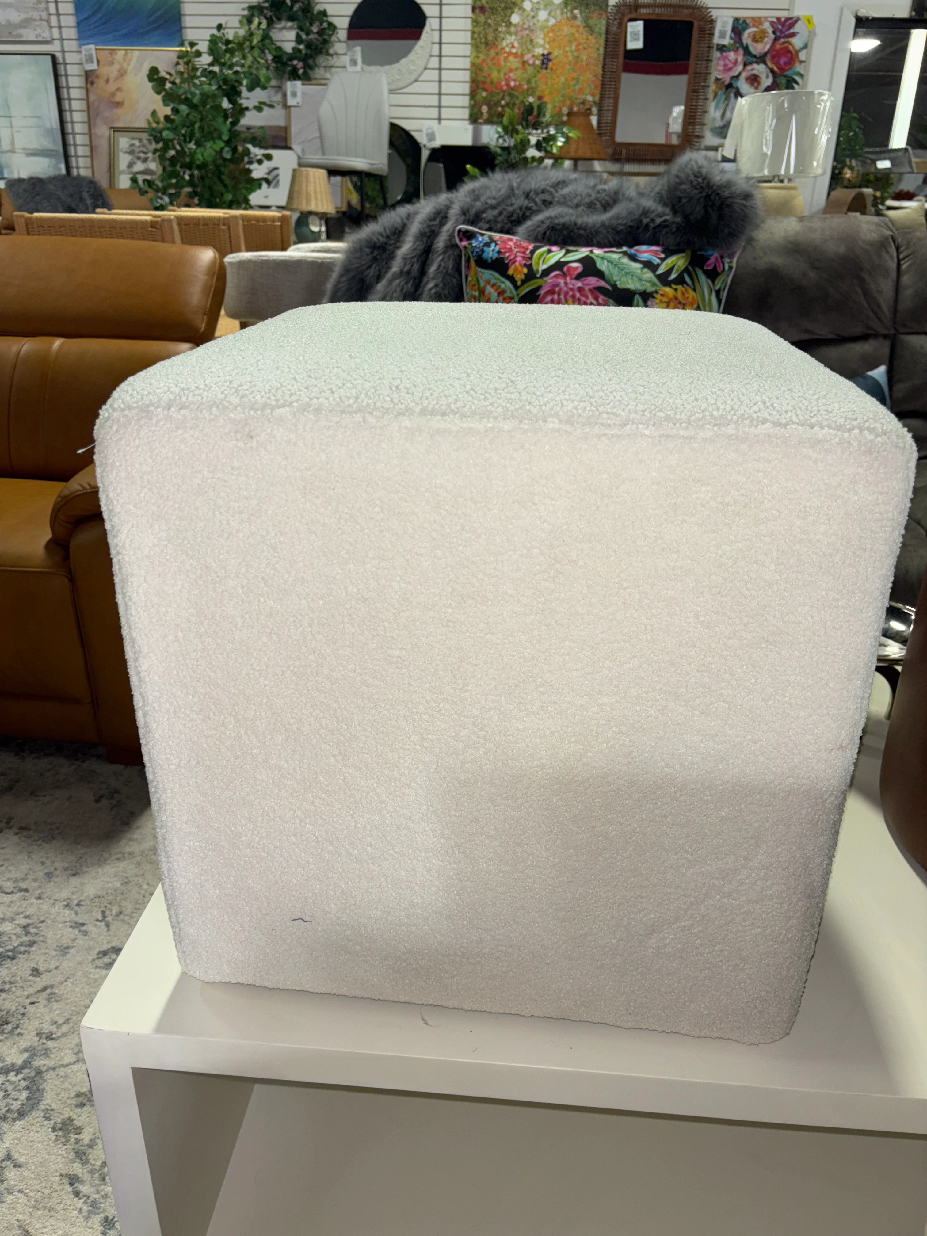 Lynwood Upholstered Cube Ottoman - Faux Shearling Cream Boucle SHOWROOM ITEM - Image 5