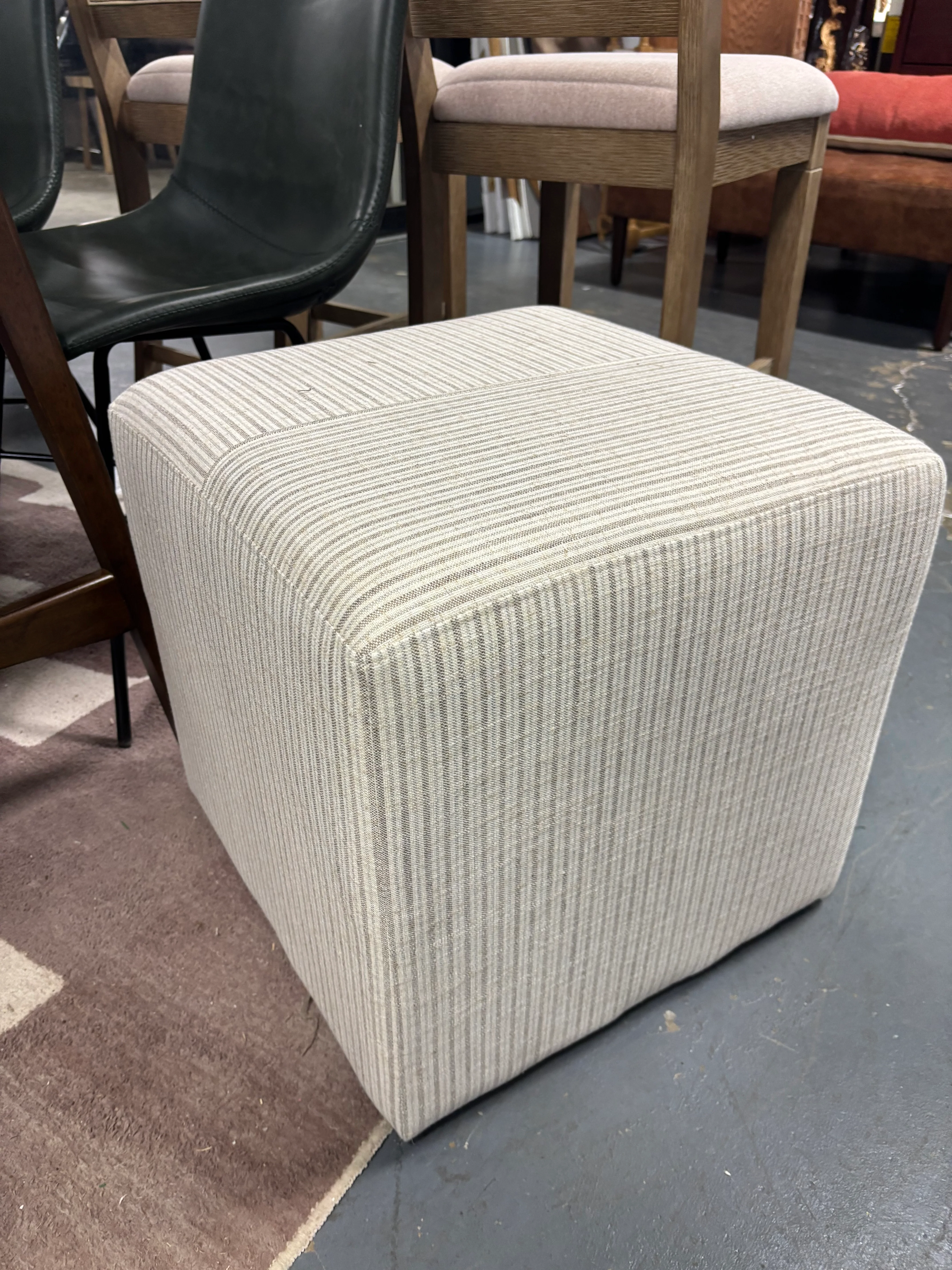 Lynwood Upholstered Cube Ottoman -Tan Stripe SHOWROOM ITEM - Image 4