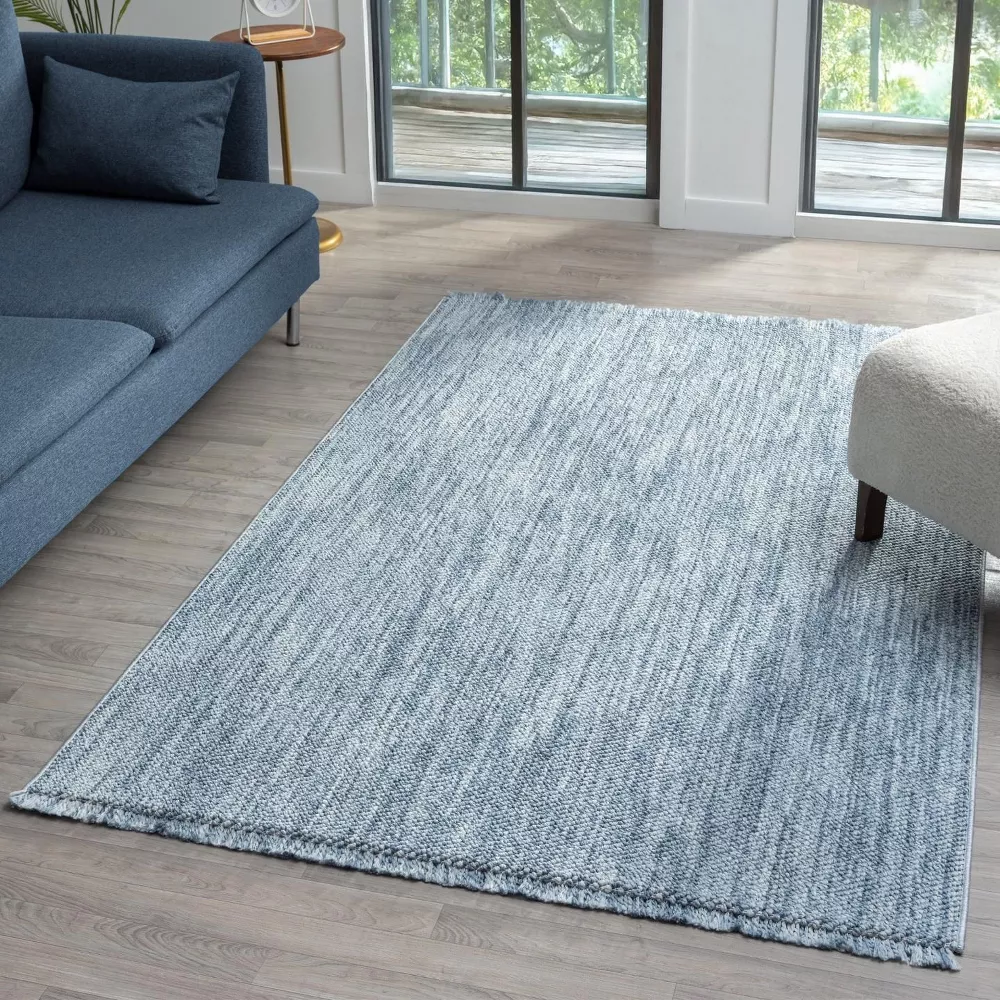 Machine Woven Blue 5x7 Indoor Area Rug Fringed