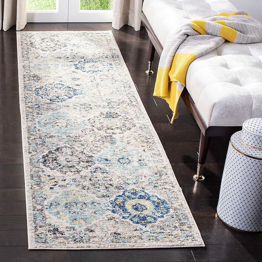Madison Lyton Loomed Synthetic Ivory/Aqua Distressed/Overdyed Vintage Rug 2 x 16, - Image 2