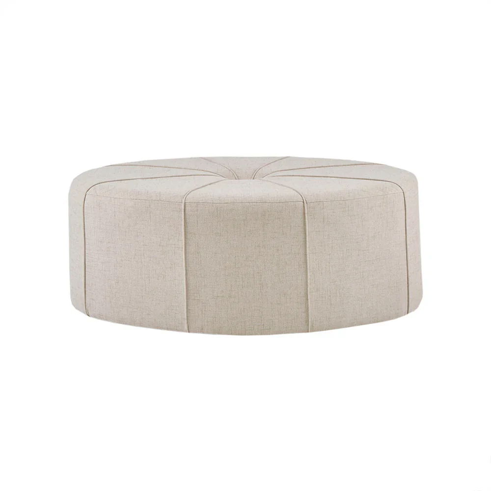 Madison Park - Oval Oversized Tufted Ottoman In Cream-SHOWROOM ITEM