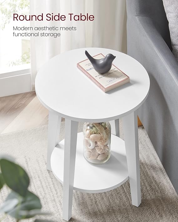 Side Table, 2-Tier Small Round End Table, Nightstand - Image 4