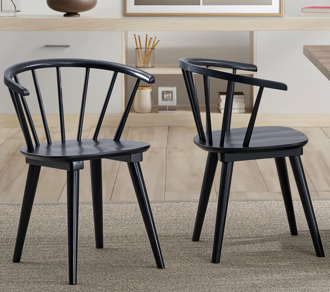 Majidah 21.7" Contemporary Black Windsor Style Spindle Back Dining Side Chair (Set of 2) SHOWROOM ITEM