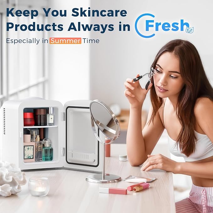 Makeup Compact Refrigerator with LED Mirror - Image 2