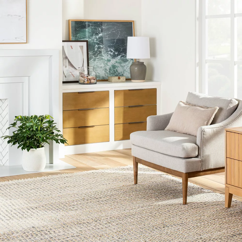 Malibu Woven Jute Rug with Fringe Cream/Gray 7x10 - Image 5