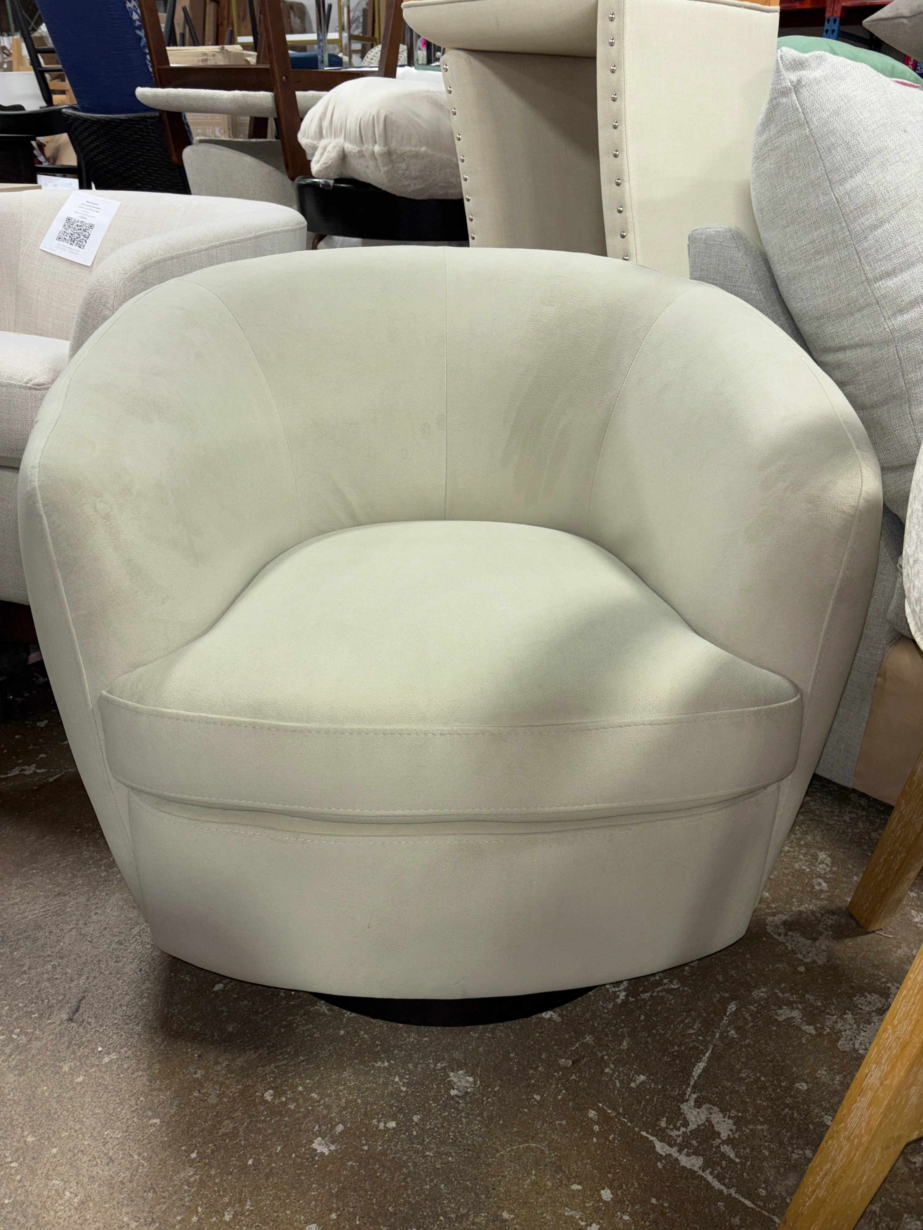 Marcy Upholstered Swivel Barrel Chair - Bella White SHOWROOM ITEM - Image 2