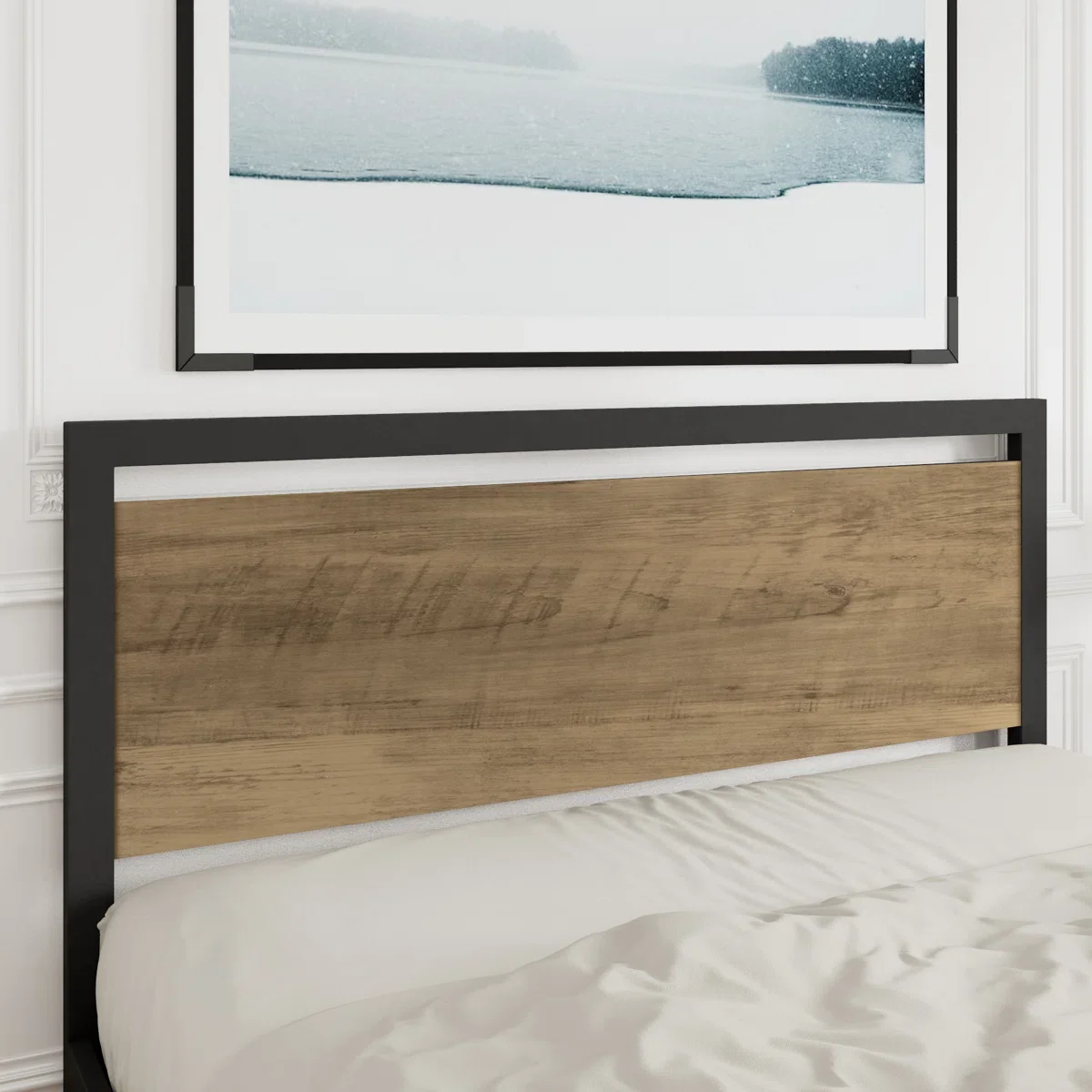 Marilee Wood and Black Metal Frame Bed with Headboard - Queen - Image 2