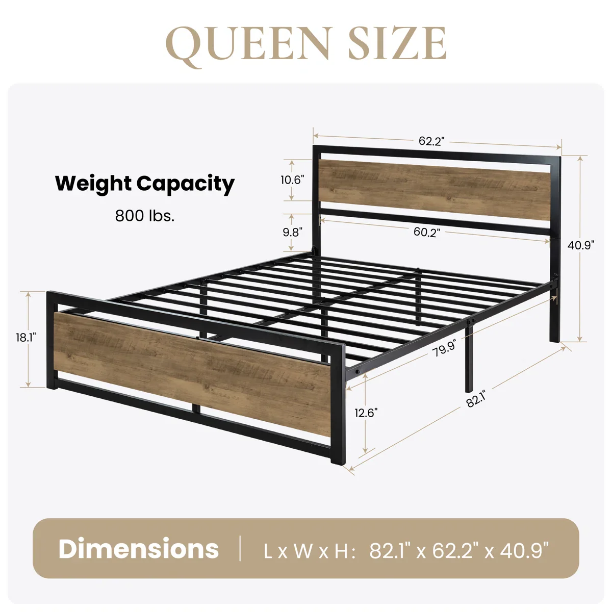 Marilee Wood and Black Metal Frame Bed with Headboard - Queen - Image 4