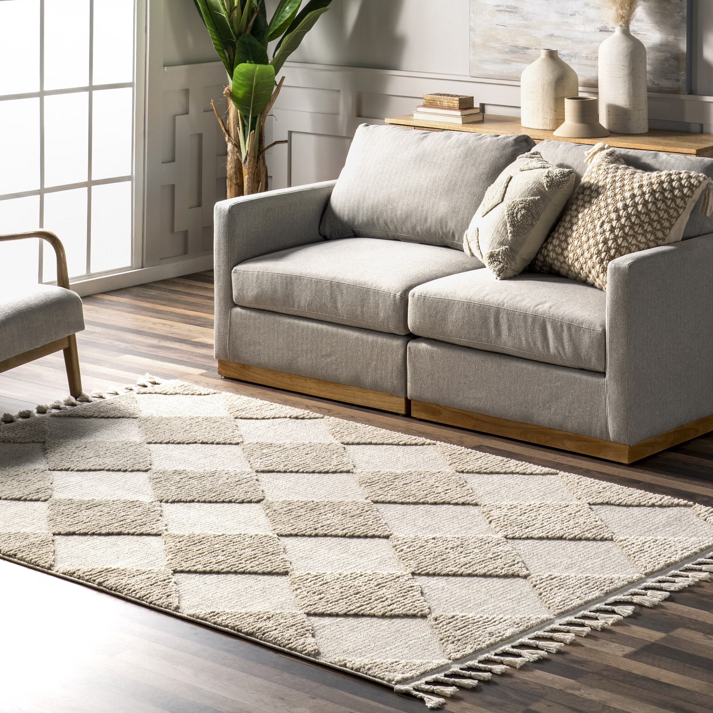 Marissa High/Low Diamond Tassel Ivory 8.8x12 ft Area Rug - Image 3