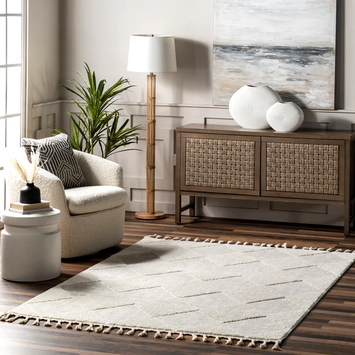 Marissa High/Low Diamond Tassel Ivory 8.8x12 ft Area Rug - Image 4