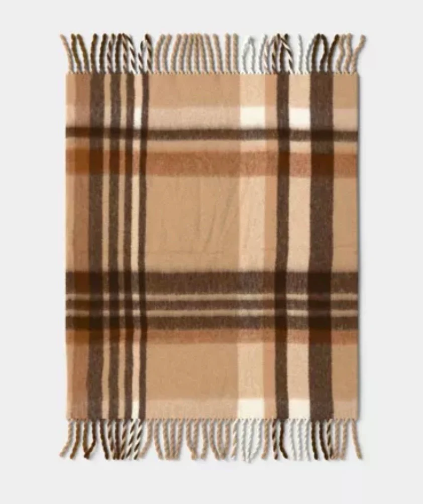 Marled Fringe Plaid Throw Blanket SHOWROOM ITEM