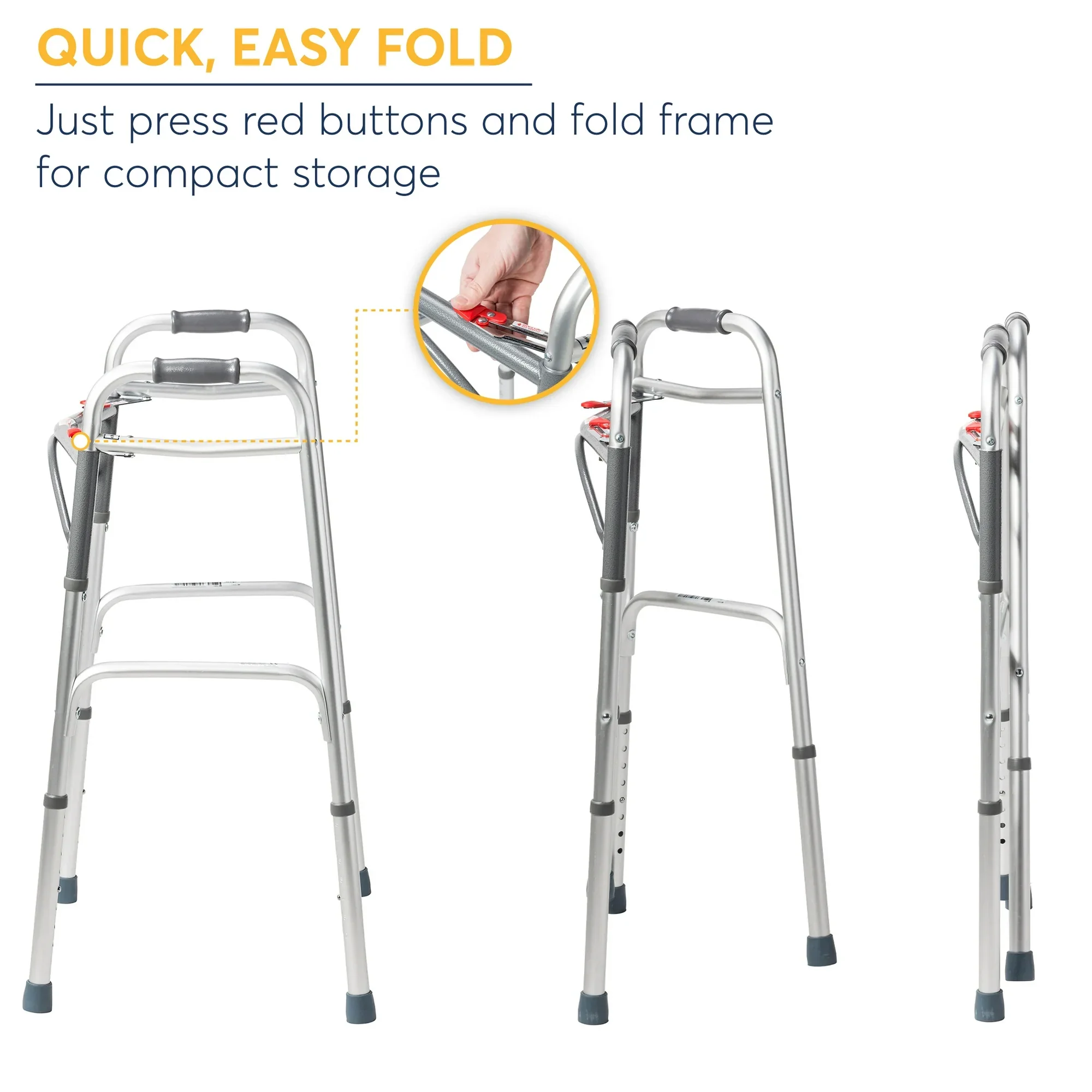 Medical Deluxe Two Button Folding Walker, Silver 1 ea - Image 3