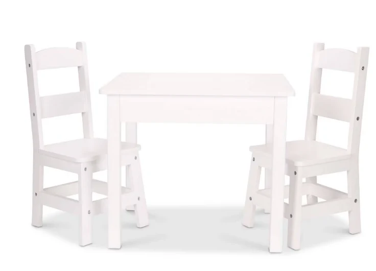 Melissa & Doug Wooden Kids' Table and 2 Chairs Playroom Furniture Set - White: Square Surface, 3-Piece Set SHOWROOM ITEM