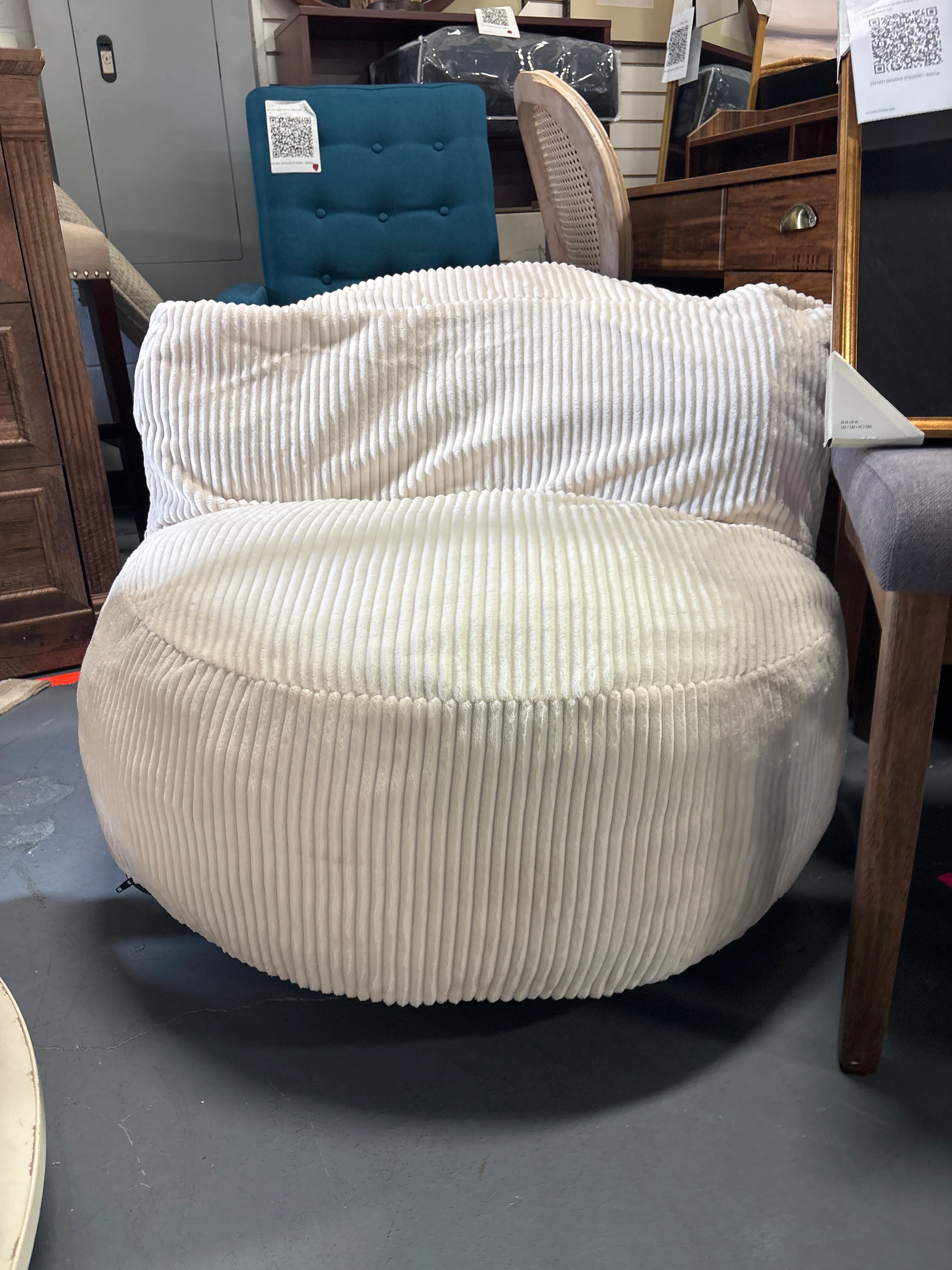 Memory Foam Filled Bean Bag Chair with Corduroy Cover - Cream SHOWROOM ITEM - Image 2