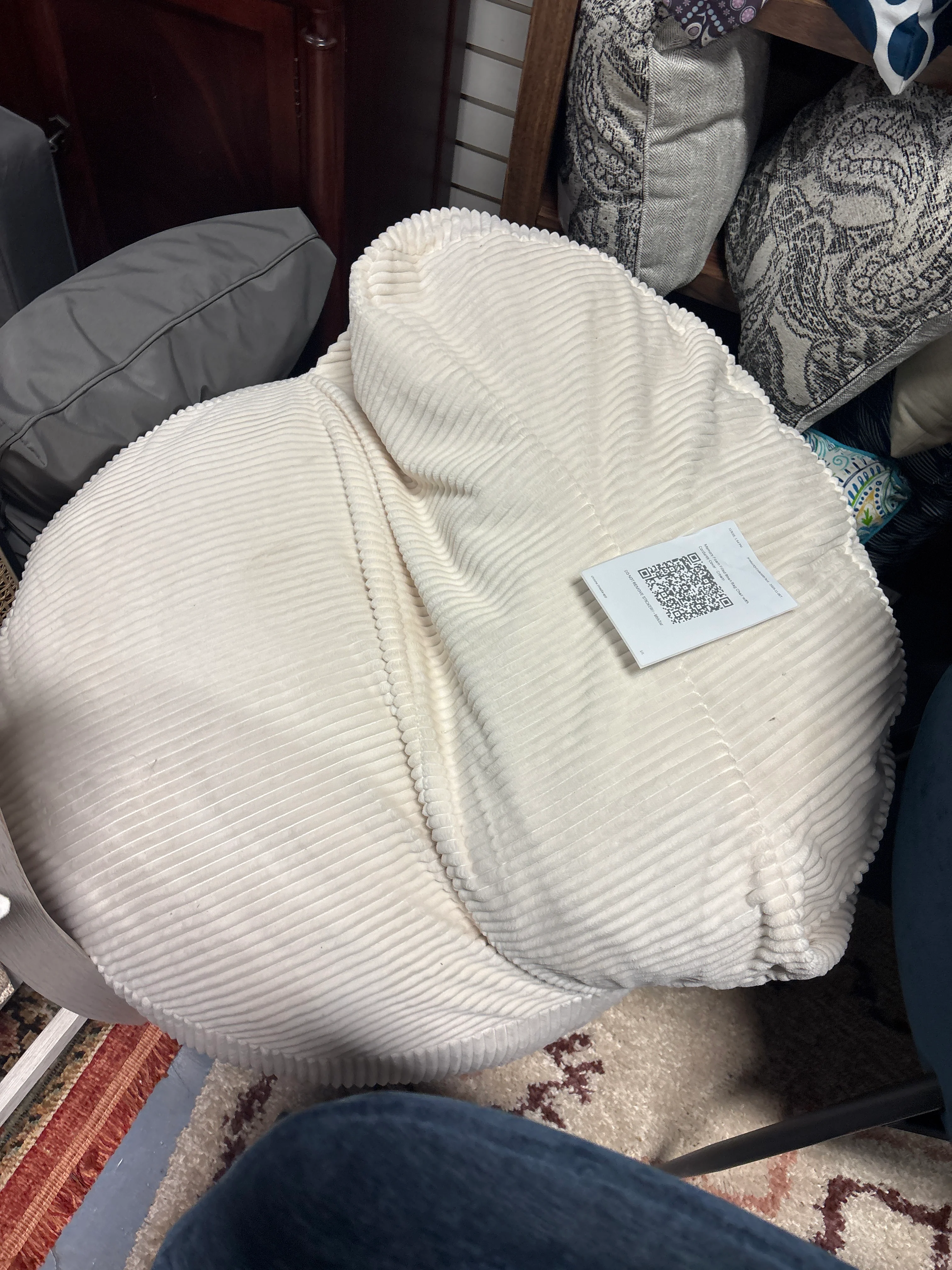Memory Foam Filled Bean Bag Chair with Corduroy Cover - Cream SHOWROOM ITEM - Image 5